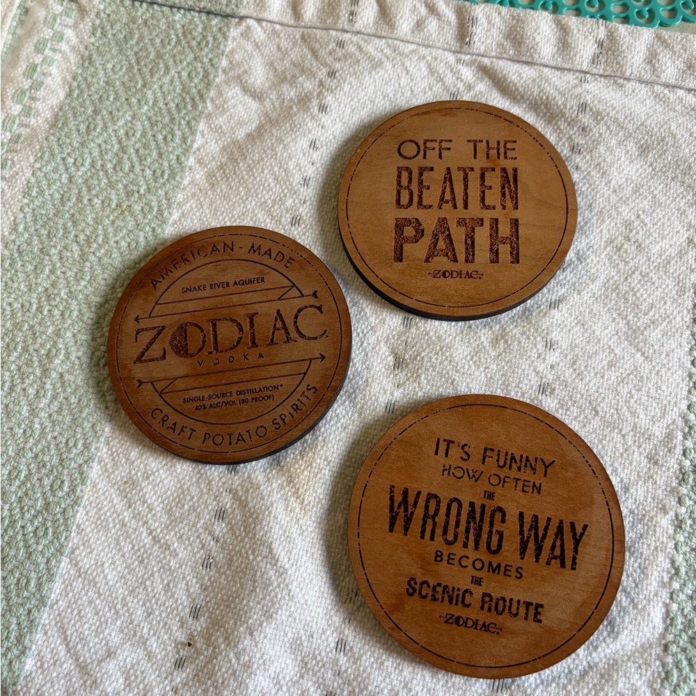 Zodiac Brown Wood Coasters Set